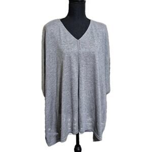 J Jill Wool Tencel Blouse Poncho Gray One Size Lagenlook Beachy Casual Coastal